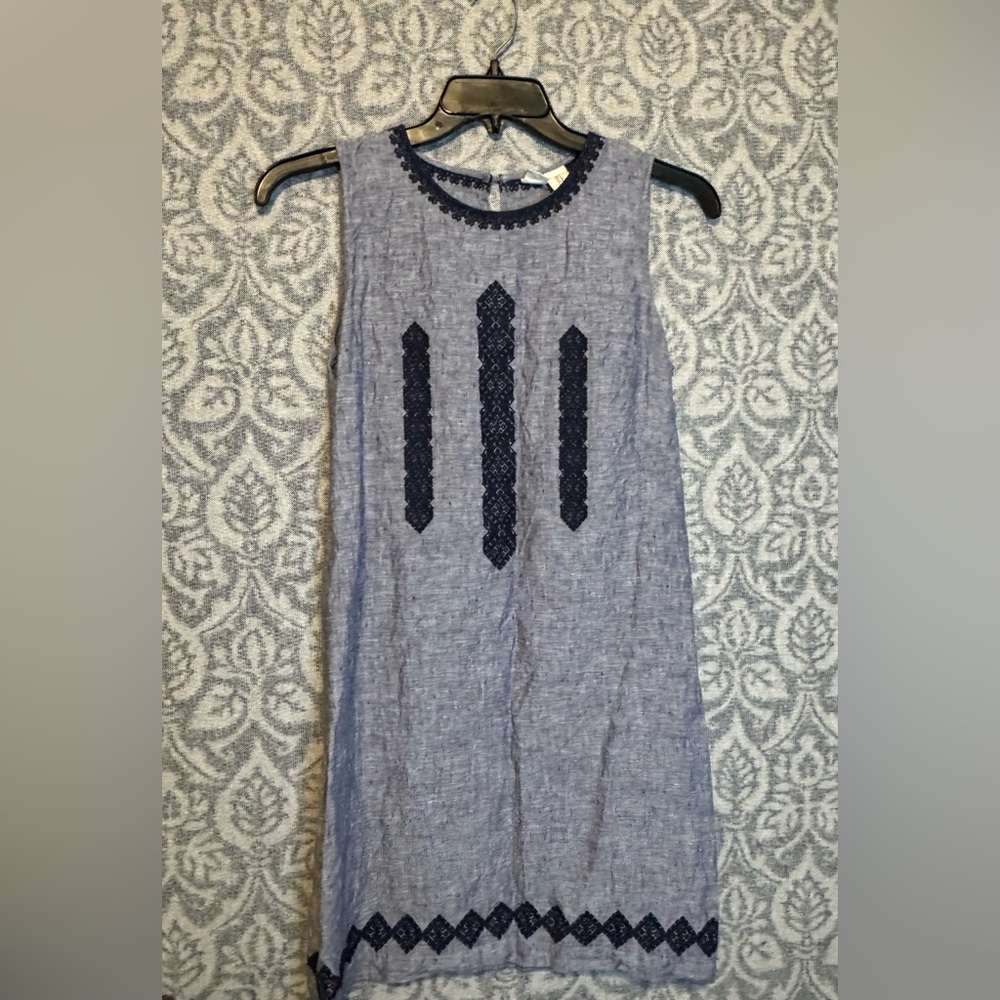 Artisan Ny Blue Linen Dress with Black Detailing